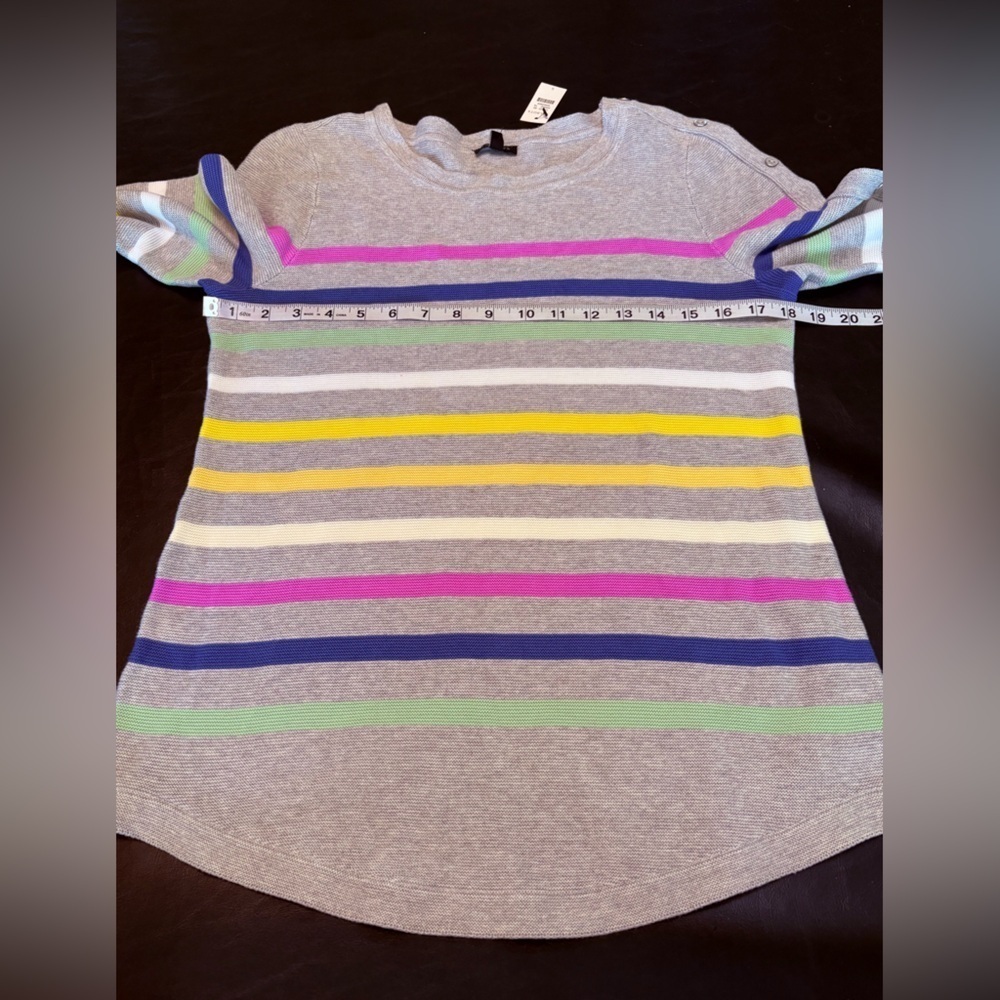 Talbots Gray Sweater Colorful Stripes Faux Buttoned Sleeve Women's Small NWT - Picture 9 of 11